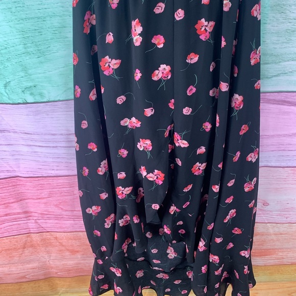 GAP 🌸black with pink flowers floral High Low ruffle trim asymmetrical skirt - Picture 7 of 10